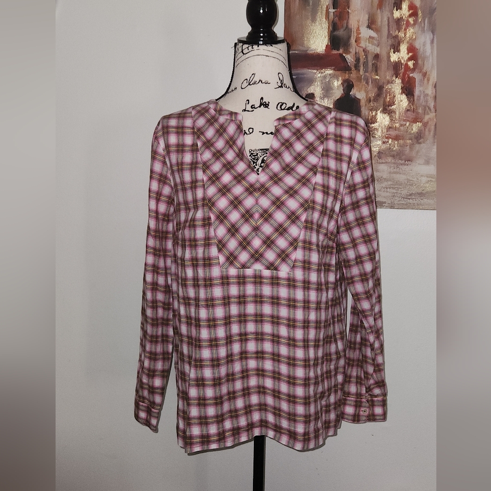 Pink and Brown Plaid Blouse Talbott